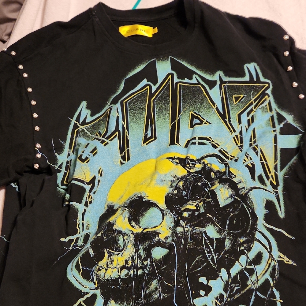 Black Graphic Tee with Skull Design